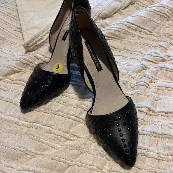 French Connection Black Vegan Leather Forever Studded Pointy Toe Pumps Heels - Picture 6 of 14